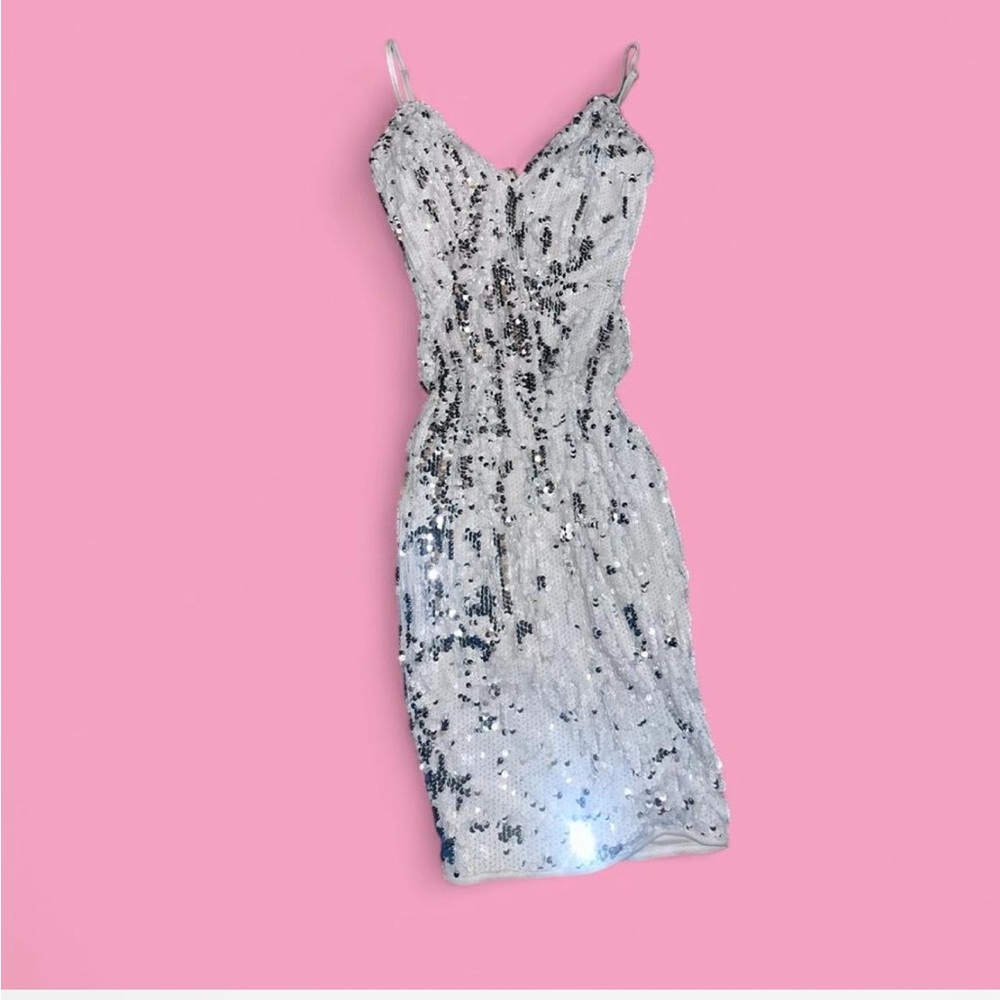 NWT- Hot Miami Styles Silver Sequin Midi Dress